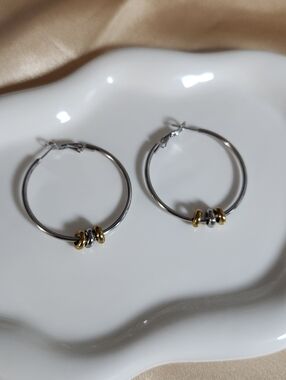 Stainless Steel Two Tone Hoop Earrings